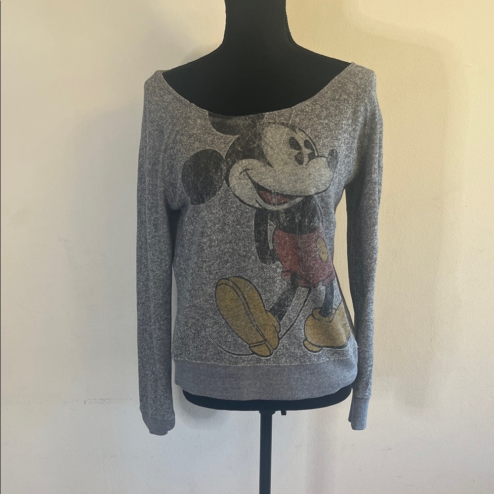 Disney Gray Off-the-Shoulder Sweater with Mickey Mouse